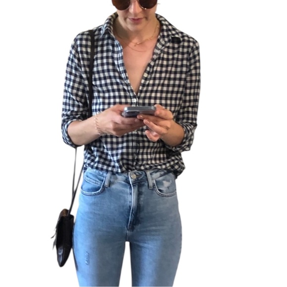 J. Crew navy and white gingham button down shirt - Picture 3 of 16